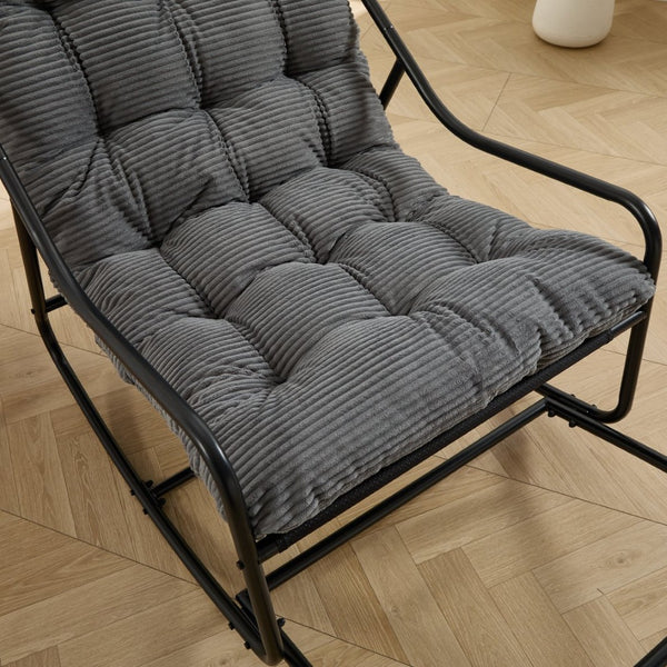 English Elm Outdoor Steel Rocking Chair with Corduroy Cushion for Porch Bedroom or Reading Nook W640P443542