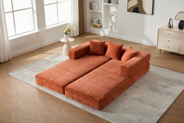 English Elm UNITED Folding Sofa Bed with Removable Cover Zipper, Chenille Memory Foam Sleeper for Small Spaces Orange W1568P293805