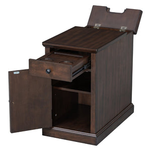 English Elm U-can Acacia Wood End Table with Usb Charging Station Drawer and Cabinet Storage Antique Espresso N724P353565P