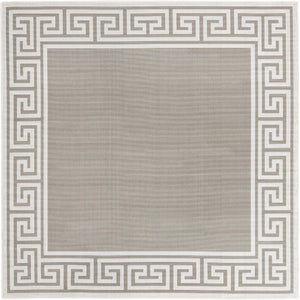 Unique Loom Outdoor Coastal Caye Machine Made Border Rug Gray, Ivory 7' 10" x 7' 10"