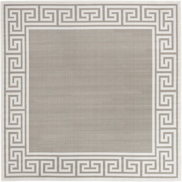 Unique Loom Outdoor Coastal Caye Machine Made Border Rug Gray, Ivory 7' 10" x 7' 10"