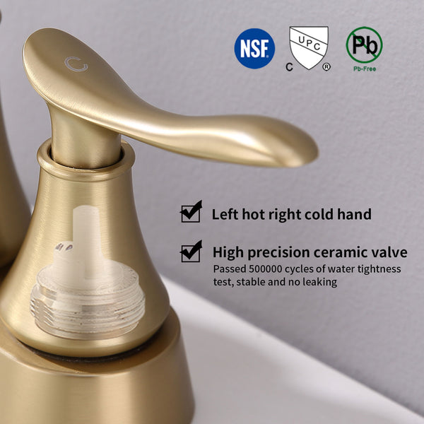 English Elm 2-Handle Brushed Gold Bathroom Faucet: Modern Vanity Sink Fixture With Pop-Up Drain & Hoses Included T3177P277468