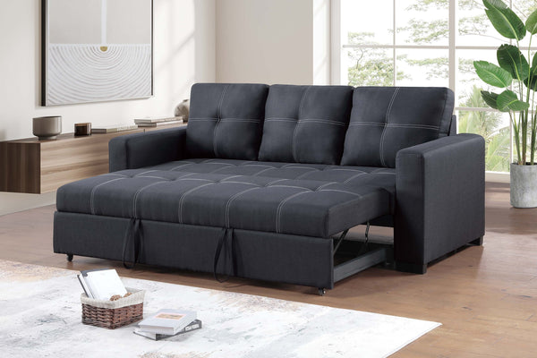 English Elm Sectional Convertible Sleeper Sofa Black Tufted Polyfiber Pull-Out Bed Firm Support Stylish 87" B011P398872