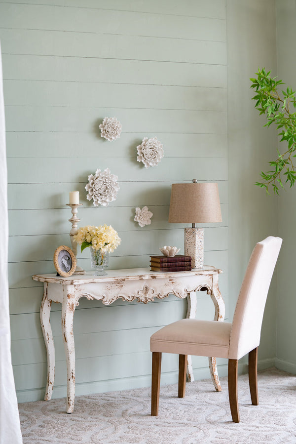 English Elm D7.3x2.8" Handmade Cream Ceramic Flower Wall Decor Accent — Sculptural Neutral Petal Art for Versatile Rooms W2078P293124