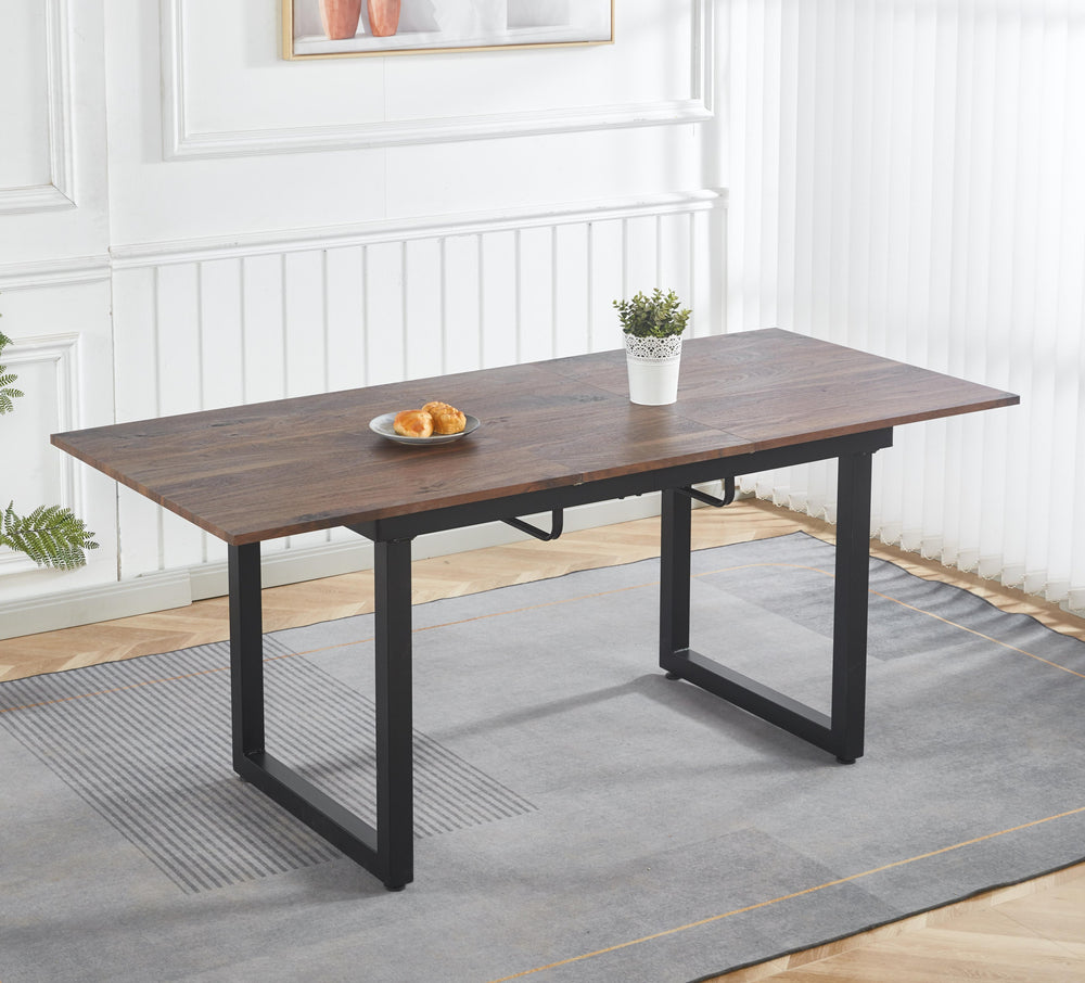 English Elm walnut Extendable Dining Table with Metal Legs — Space-Saving Modern MDF Top, Adjustable Length (55-71") W234P282511