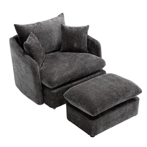 English Elm 360° 360 Swivel Oversized Chenille Armchair with Pocket Spring Seat and Three Throw Pillows Dark Grey W1361S00092