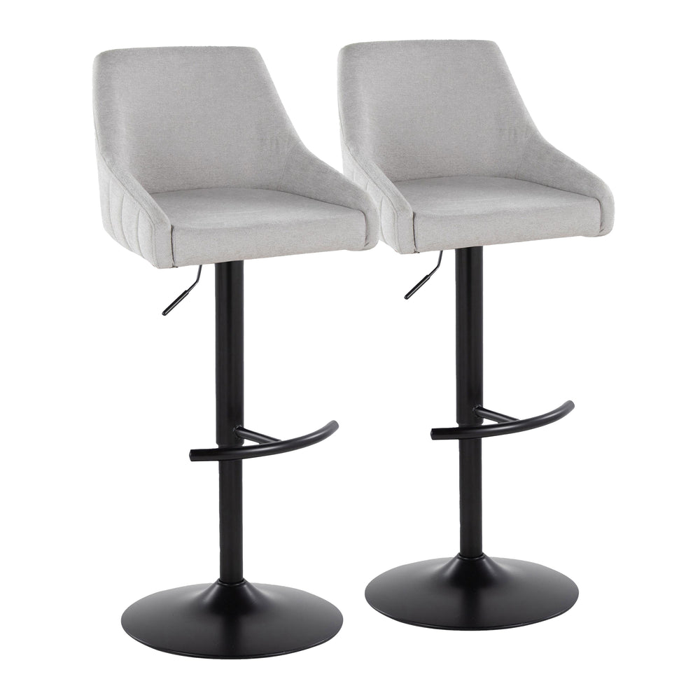 English Elm Hannah Adjustable Swivel Barstool Set of 2 — Transitional Padded Upholstered Seat with T‑Footrest and Black Metal Base, 360° Height Adjustable, Durable Indoor Seating (Each 250 lb) Grey B202S00931