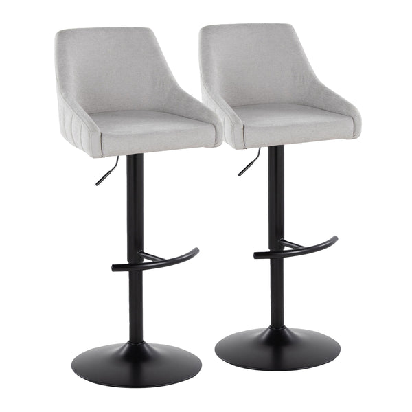 English Elm Hannah Adjustable Swivel Barstool Set of 2 — Transitional Padded Upholstered Seat with T‑Footrest and Black Metal Base, 360° Height Adjustable, Durable Indoor Seating (Each 250 lb) Grey B202S00931