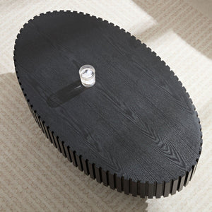 English Elm Modern Drum Coffee Table 47.6" Oval Ellipse Design with Sturdy Pedestal Base for Stylish Living Matt Black W2582P251206