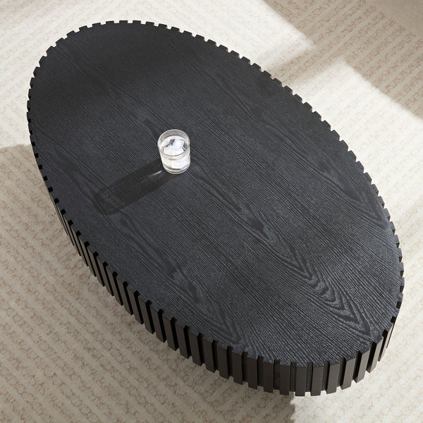 English Elm Modern Drum Coffee Table 47.6" Oval Ellipse Design with Sturdy Pedestal Base for Stylish Living Matt Black W2582P251206