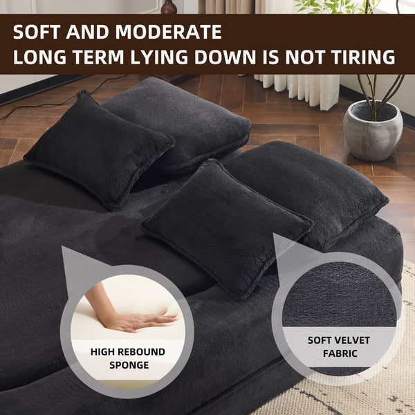 English Elm Queen Foldable Sofa Bed Plush Chenille Futon with High-Density Foam Convertible Sleeper Mattress Comfort Black W1829P280218