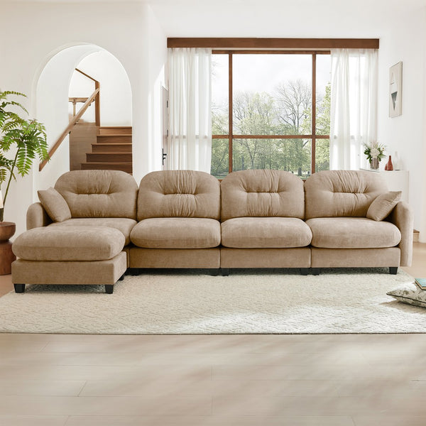 English Elm Modular Sectional L-Shaped Couch With Movable Ottoman, Soft Camel Chenille, Ergonomic Comfort Design W714S01382