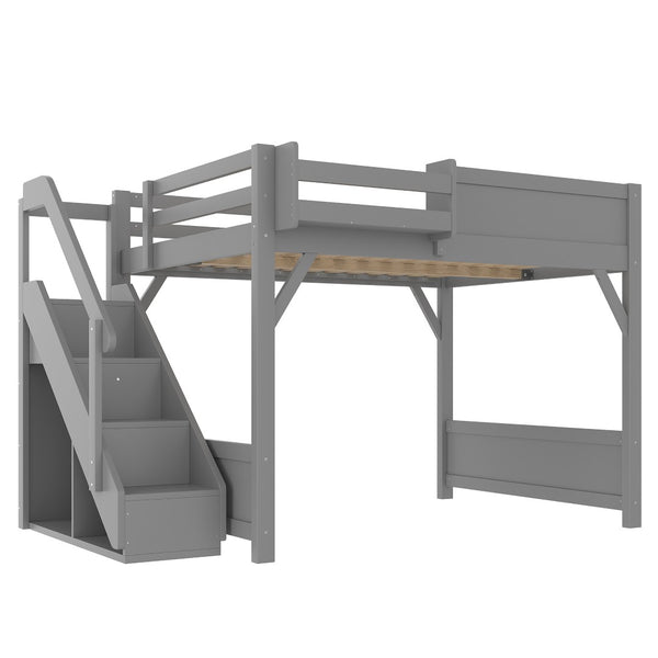 English Elm Twin Low Loft Bed Solid Pine Frame Kids Study Desk Blackboard Storage White Gray W1580S00469