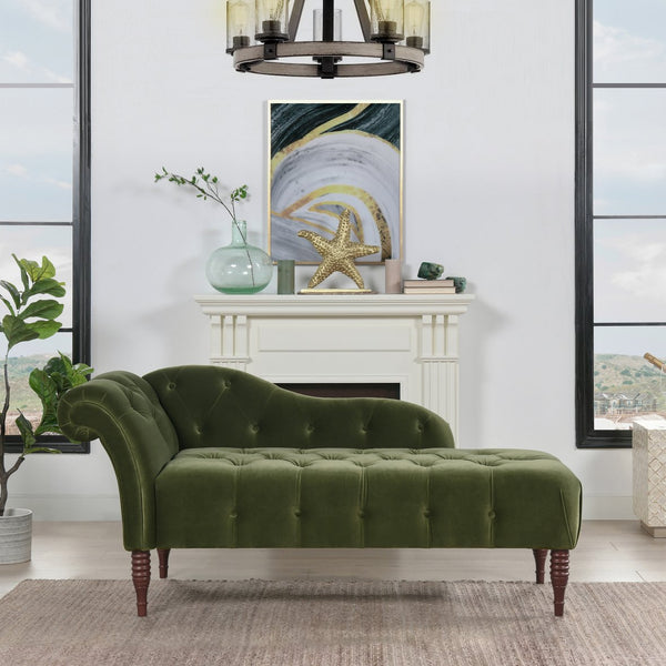 English Elm Jennifer Taylor Home - Samuel Tufted Roll Arm Chaise Lounge in Lux Velvet Upholstery with Kiln-Dried Hardwood Frame and Plush Support Olive Green B2719P238293