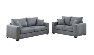 English Elm Classic Corduroy 2pc Sofa Set with Loveseat, Square Arms, Plush Cushions & 2 Throw Pillows - Cozy Modern Appeal Fog 47 L x 35 W x 24 H B011S01298