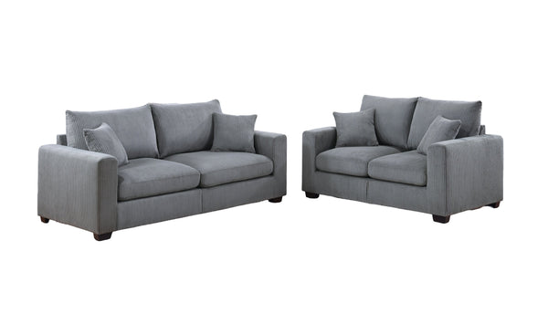 English Elm Classic Corduroy 2pc Sofa Set with Loveseat, Square Arms, Plush Cushions & 2 Throw Pillows - Cozy Modern Appeal Fog 47 L x 35 W x 24 H B011S01298
