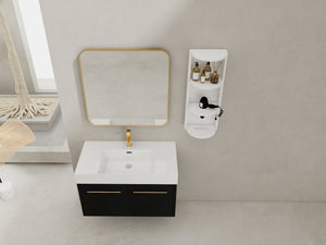 English Elm 36 Inch Wall-Mounted Bathroom Vanity Set With Thick Resin Sink, Storage Rack & Soft-Close Hinges W999S00369