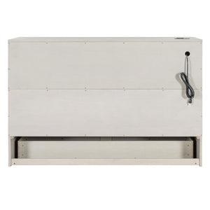 English Elm Queen Murphy Wall Bed with Usb Ports Storage Drawers and Cabinet Style Panel Front White N708S00006AAK
