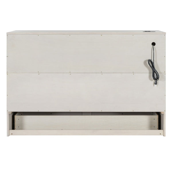 English Elm Queen Murphy Wall Bed with Usb Ports Storage Drawers and Cabinet Style Panel Front White N708S00006AAK