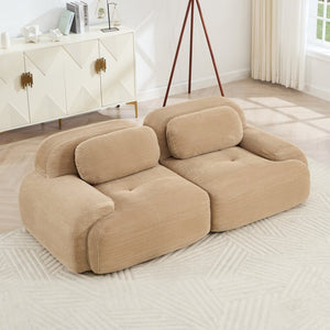English Elm 82'' Curved Modular Sofa Corduroy Upholstered Two Seat Living Room Lounge Camel W714P323636