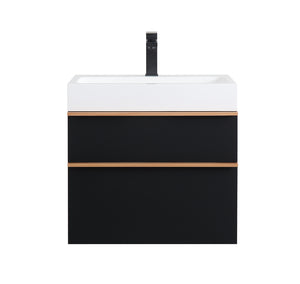 English Elm VELA 24 Inch Wall Mounted Bathroom Vanity with Integrated Acrylic Sink, Dual Wood Handles, Soft-Close drawers and Organizer Black W3235P327615