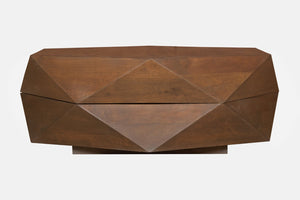 English Elm Diamond Faceted Solid Mango Wood Lift Top Coffee Table with Velvet Lined Storage B024P405169