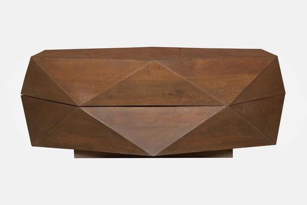 English Elm Diamond Faceted Solid Mango Wood Lift Top Coffee Table with Velvet Lined Storage B024P405169