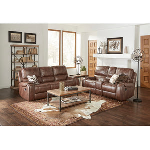 English Elm Achern Brown Leather-Air Nailhead Manual Reclining 3-Piece Sofa Set