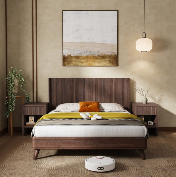 English Elm Wood Fluted Wingback Queen Headboard Wall Mounted Walnut Farmhouse Bedroom Accent W3520P327613