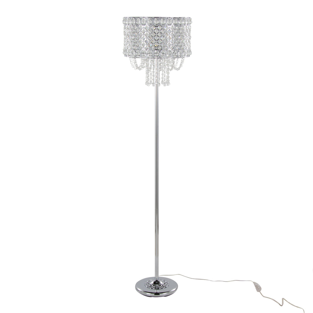 English Elm Droplets 60" Contemporary Polished Chrome Floor Lamp with K9 Crystal Beads, Drum Shade, Glam Accent B202P223981