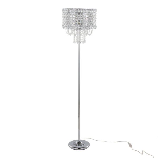 English Elm Droplets 60" Contemporary Polished Chrome Floor Lamp with K9 Crystal Beads, Drum Shade, Glam Accent B202P223981