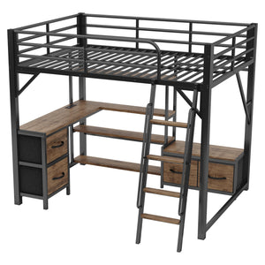 English Elm Full Size Loft Bed With Integrated Desk, Storage Shelves & Wardrobe - Perfect For Small Spaces! W2593S00032