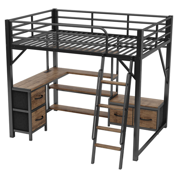 English Elm Full Size Loft Bed With Integrated Desk, Storage Shelves & Wardrobe - Perfect For Small Spaces! W2593S00032