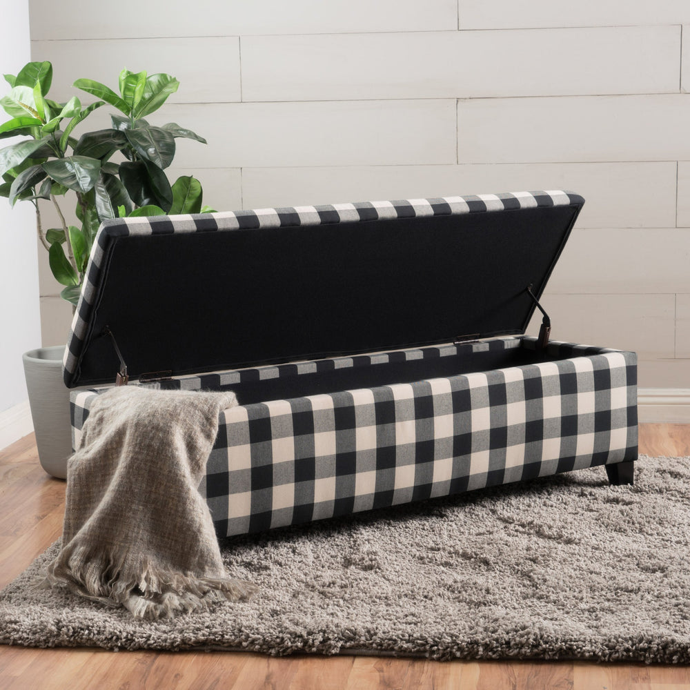 English Elm Christopher Knight Home® - OTTOMAN Black Fabric Storage Bench with Tapered Legs — Versatile Entryway Seat with Hidden Storage, 52" 60159.00BCHB