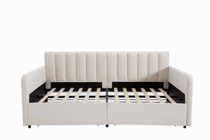 English Elm Flora Twin Daybed with 2 Dust‑Proof Drawers, Ivory Velvet Upholstery, Ribbed Tufted Backrest, Modern Storage Design B083P156245