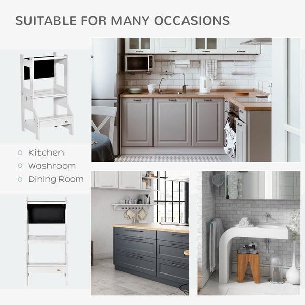 English Elm Qaba Kids 2-In-1 Kitchen Step Stool & Table Set With Chalkboard, Safety Rail For Toddler Playtime W2225P200573-GIGA