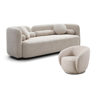 English Elm Sofa Luxury Modern 3-Seater + 1-Seater Velvet Couch Set, Comfy Light Beige For Living Room & Office W2664S00009-GIGA