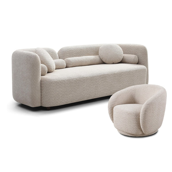 English Elm Sofa Luxury Modern 3-Seater + 1-Seater Velvet Couch Set, Comfy Light Beige For Living Room & Office W2664S00009-GIGA