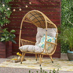 English Elm Christopher Knight Home® - MALIA Wicker Standing Basket Chair with Water-Resistant Cushion, Iron Frame, Handcrafted Outdoor Cozy Retreat Brown+Beige 68018.00LBGE