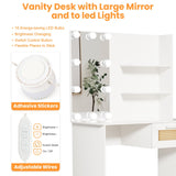 English Elm Vanity Desk Set Stool & Dressing Table With Led Lighting Mirror Drawer and Compartments Modern Wood Cosmetic Table Chest Of Drawers White Color