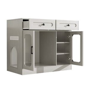 English Elm Cat Litter Box Cabinet with Glass Doors Led Light Drawers and Wood Grain Finish Gray N704P395520E
