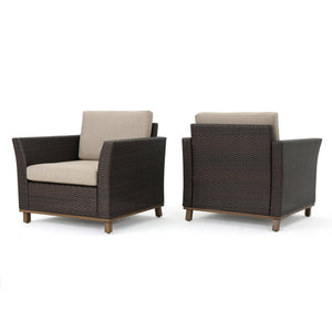 English Elm Christopher Knight Home® - GLENWOOD Single Sofa Brown PE Rattan Outdoor Armchair with Iron Frame, Waterproof Fabric, Compact 52.5" L x 33.15" W x 19.5" H 60773.00MBG