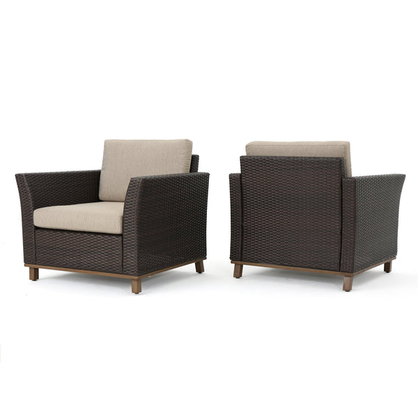 English Elm Christopher Knight Home® - GLENWOOD Single Sofa Brown PE Rattan Outdoor Armchair with Iron Frame, Waterproof Fabric, Compact 52.5" L x 33.15" W x 19.5" H 60773.00MBG