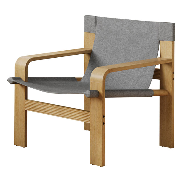 English Elm Detachable Oak Accent Chair with Solid Wood Frame, Wide Armrest, Removable Washable Linen Cover DARK GREY W2336P251806