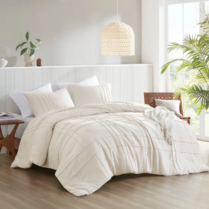 English Elm 3-piece Cal King Pintuck Pleated Microfiber Comforter Set Soft Washed Tailored Bedding Neutral B035P463229