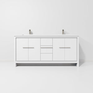 English Elm White Double Bath Vanity With White Quartz Top, Gun Metal Faucet, And Ample Storage Space, 72" Wide B2731P259521-GIGA
