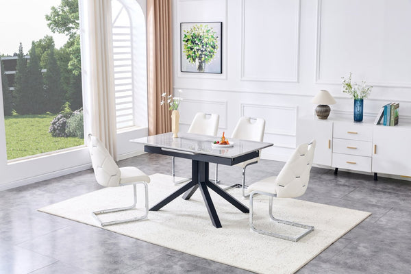 English Elm Contemporary Extendable Dining Set with Rivet Back Faux Leather Chairs for Modern Homes W3493S00019