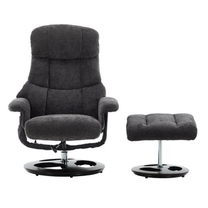English Elm 010-Recliner Modern Dark Grey Chenille Swivel Lounge with Ottoman, Heated Seat, 5-Point Vibe Massage, 140° Recline, 250lb Capacity W2636P358627