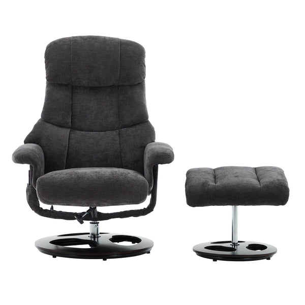 English Elm 010-Recliner Modern Dark Grey Chenille Swivel Lounge with Ottoman, Heated Seat, 5-Point Vibe Massage, 140° Recline, 250lb Capacity W2636P358627