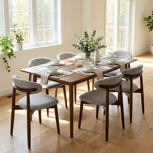 English Elm Wooden Upholstered Dining Chairs Set of 2 Linen Fabric Curved Back Farmhouse Style Gray W3204P456999